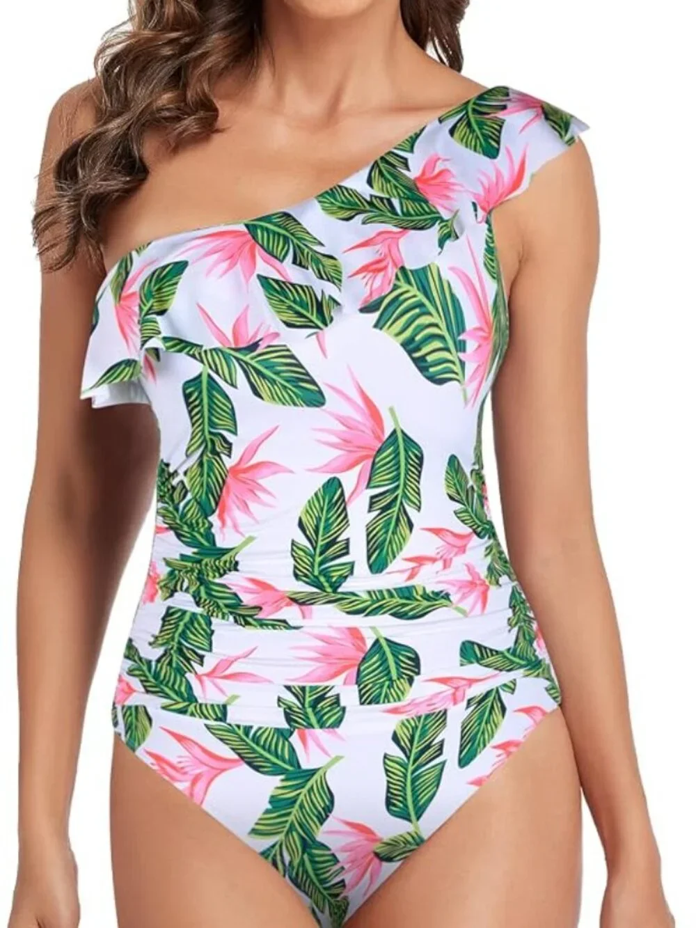Mycoco Women's One Piece Swimsuits One Shoulder Ruched Bathing Suits Swimwear.